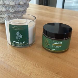 Bath and Body Works Eucalyptus & Spearmint Sugar Scrub plus 14.5 oz candle - New